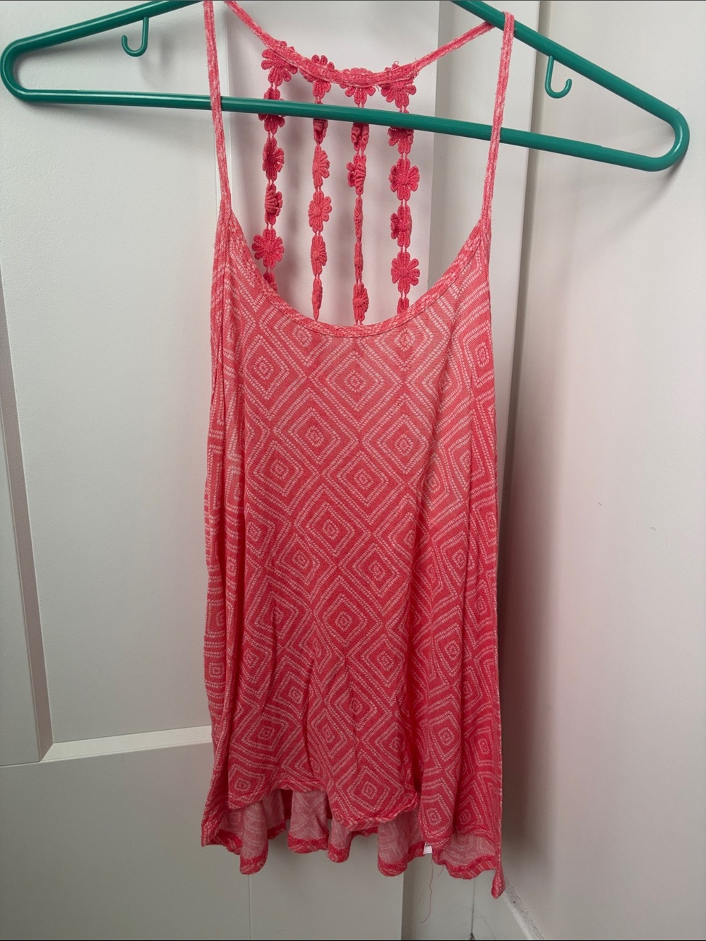 Aeropostale Coral Pink Printed Cropped Cami with Floral Back Straps